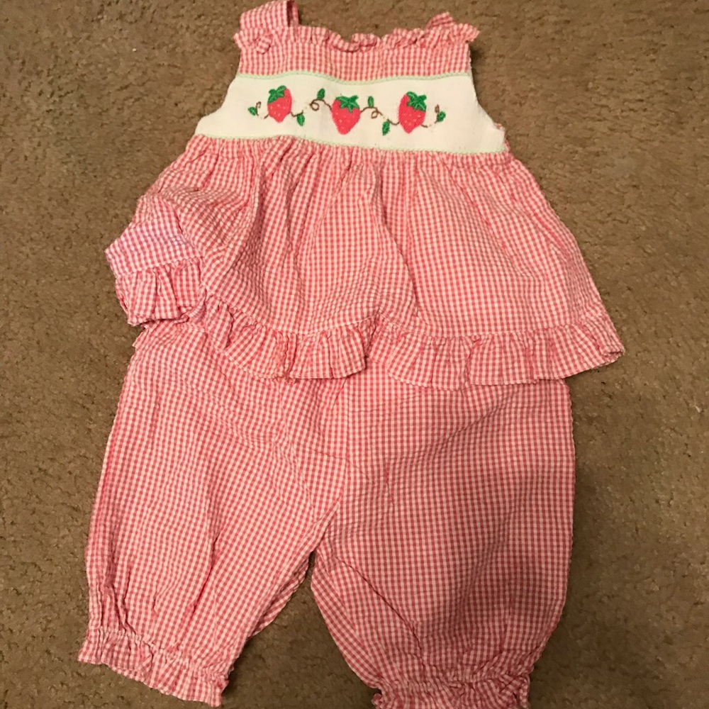 12 Month Smocked strawberry outfit